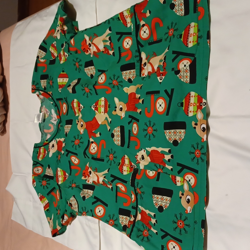 Rudolph the red nose womens V-neck Scrub with 2 fro t pockets